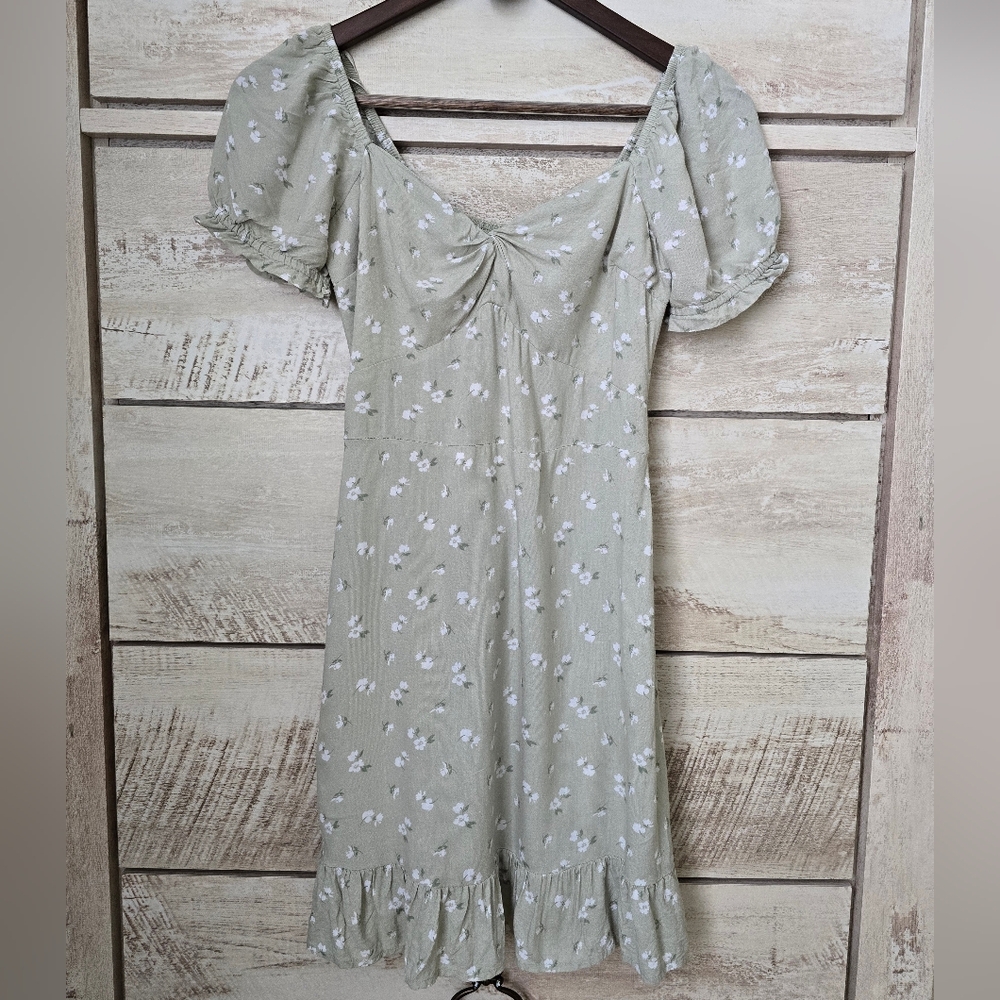 Hollister Floral Sage Green Mini Dress